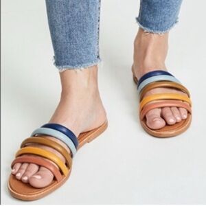 MADEWELL Addie Rainbow Rusted Tin Multistrap Slip-on Flat Sandals, Sz 10